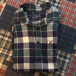American Eagle Outfitters Blue and Green Plaid Shirt - Mens